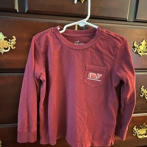 Vineyard Vines Kids Long-Sleeve Pocket Tee in Maroon football themed